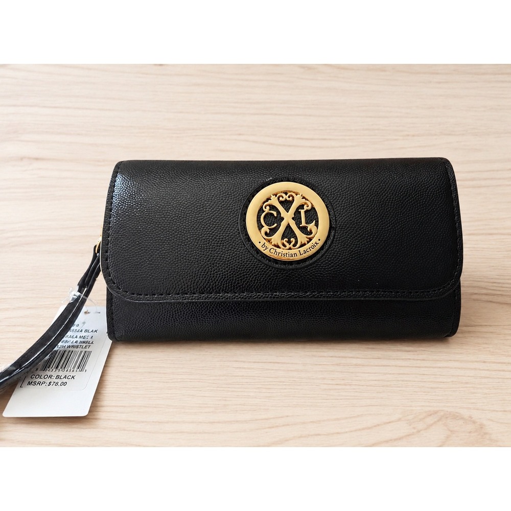 CXL by Christian Lacroix Bali Caviar Small Clutch Wristlet Black Gold NWT